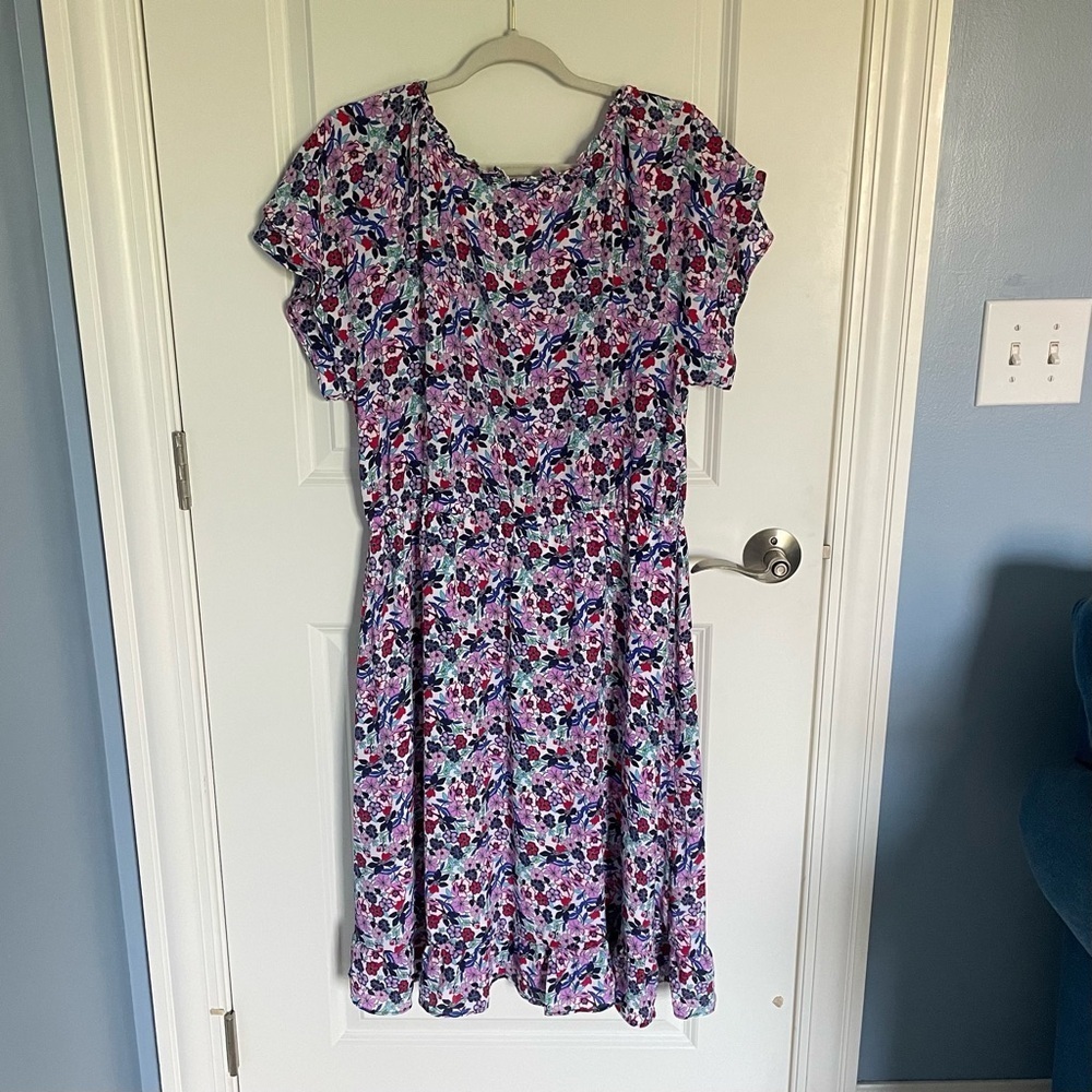 Talbots Paradise Floral Print Flutter Sleeve Popover Dress 29531 - Picture 9 of 15